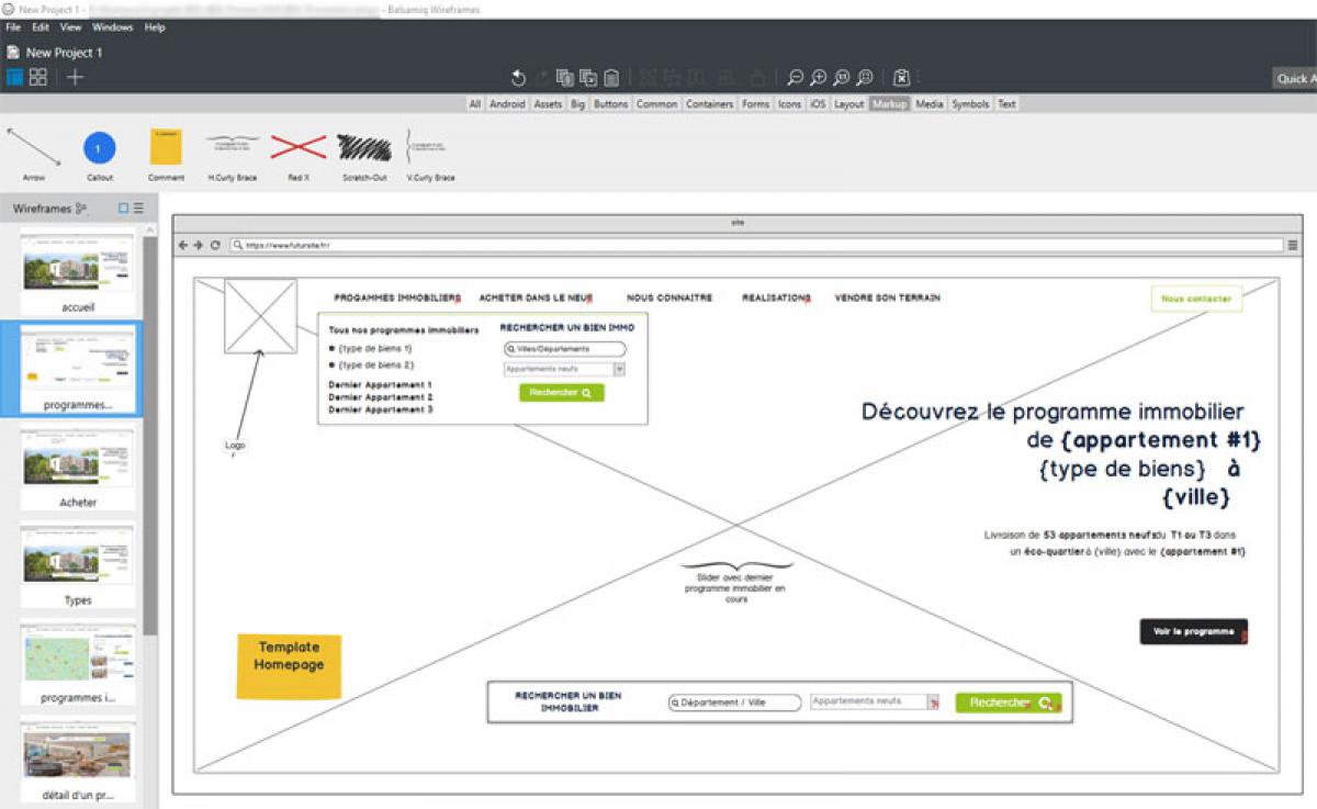 Autre exemple de wireframe d'un site