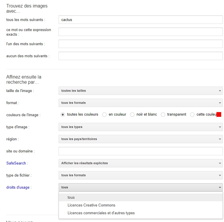 Trouver des images libres de droits avec Google images