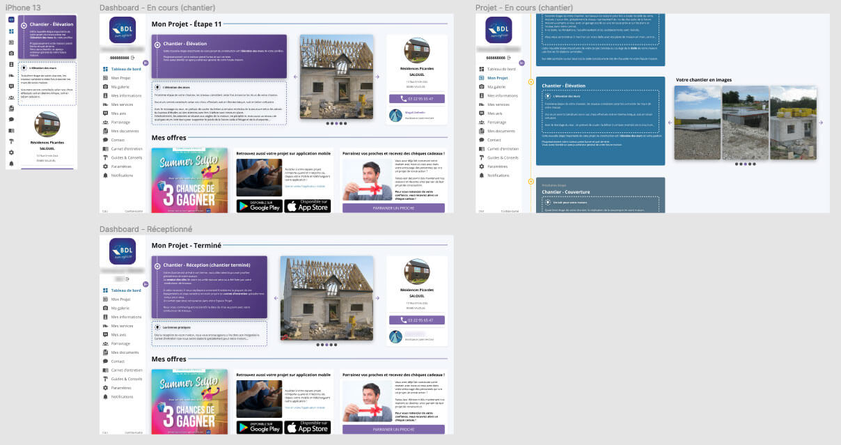 Mockups graphiques sous Figma de l'Espace Projet BDL web