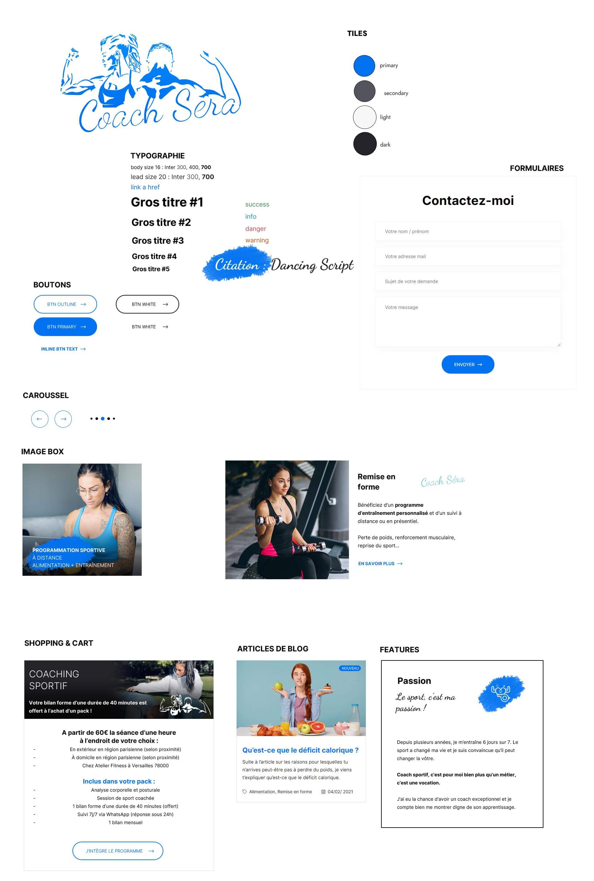 Design System : UIs et interfaces du site web Coach Séra