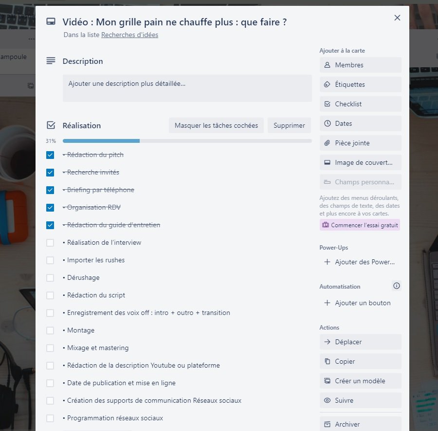 Exemple de checklist dans Trello dans une card