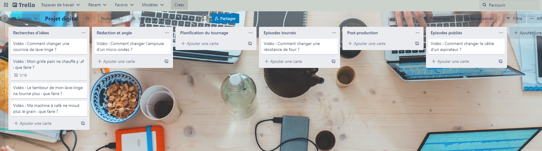 Exemple de tableau Trello pour gérer un projet digital