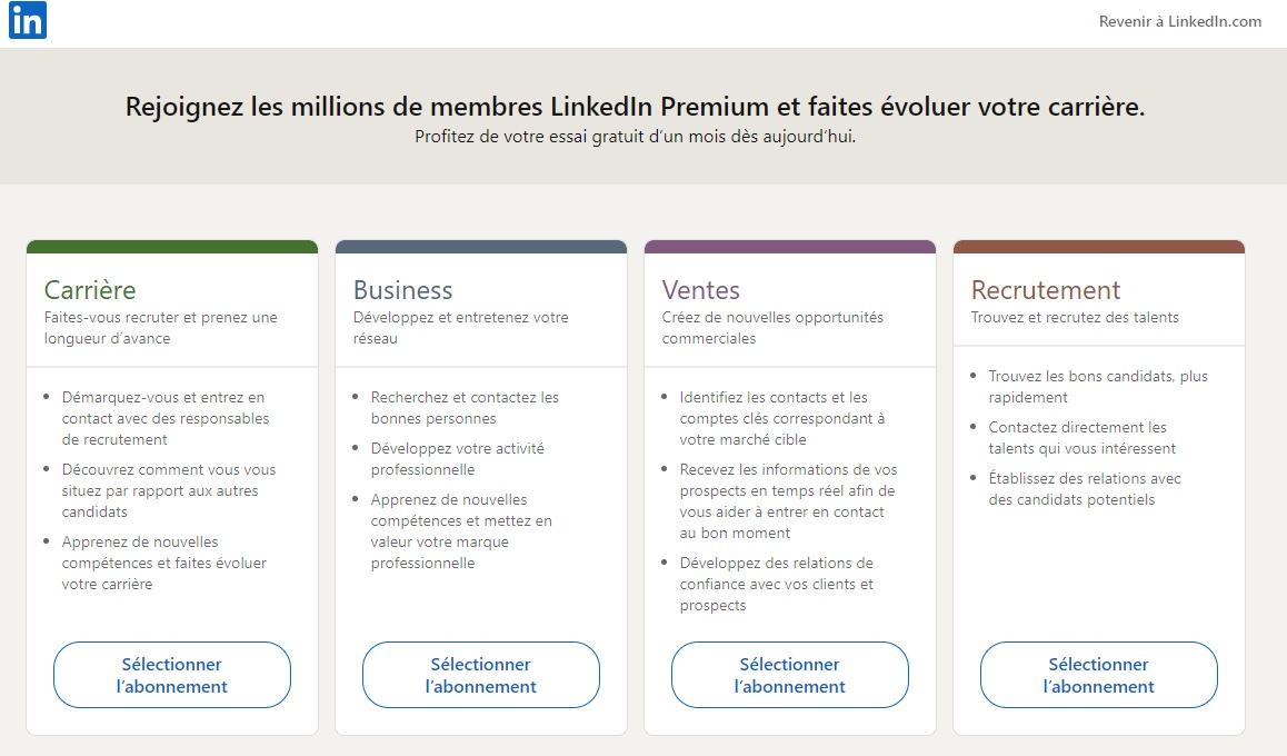 Les 4 abonnements LinkedIn Premium