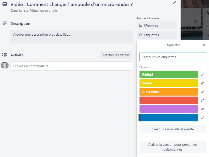 Les étiquettes dans Trello