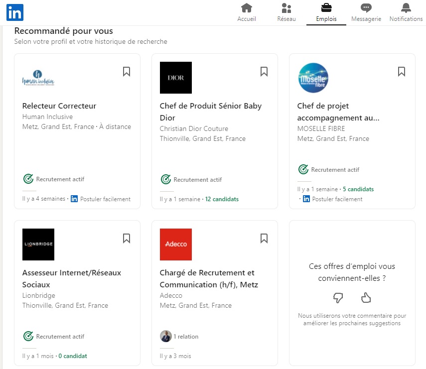 Offres d'emploi sur LinkedIn