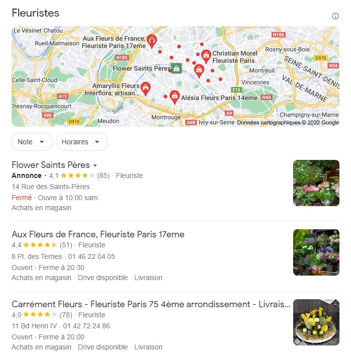 Pack local Google exemple avec fleuriste