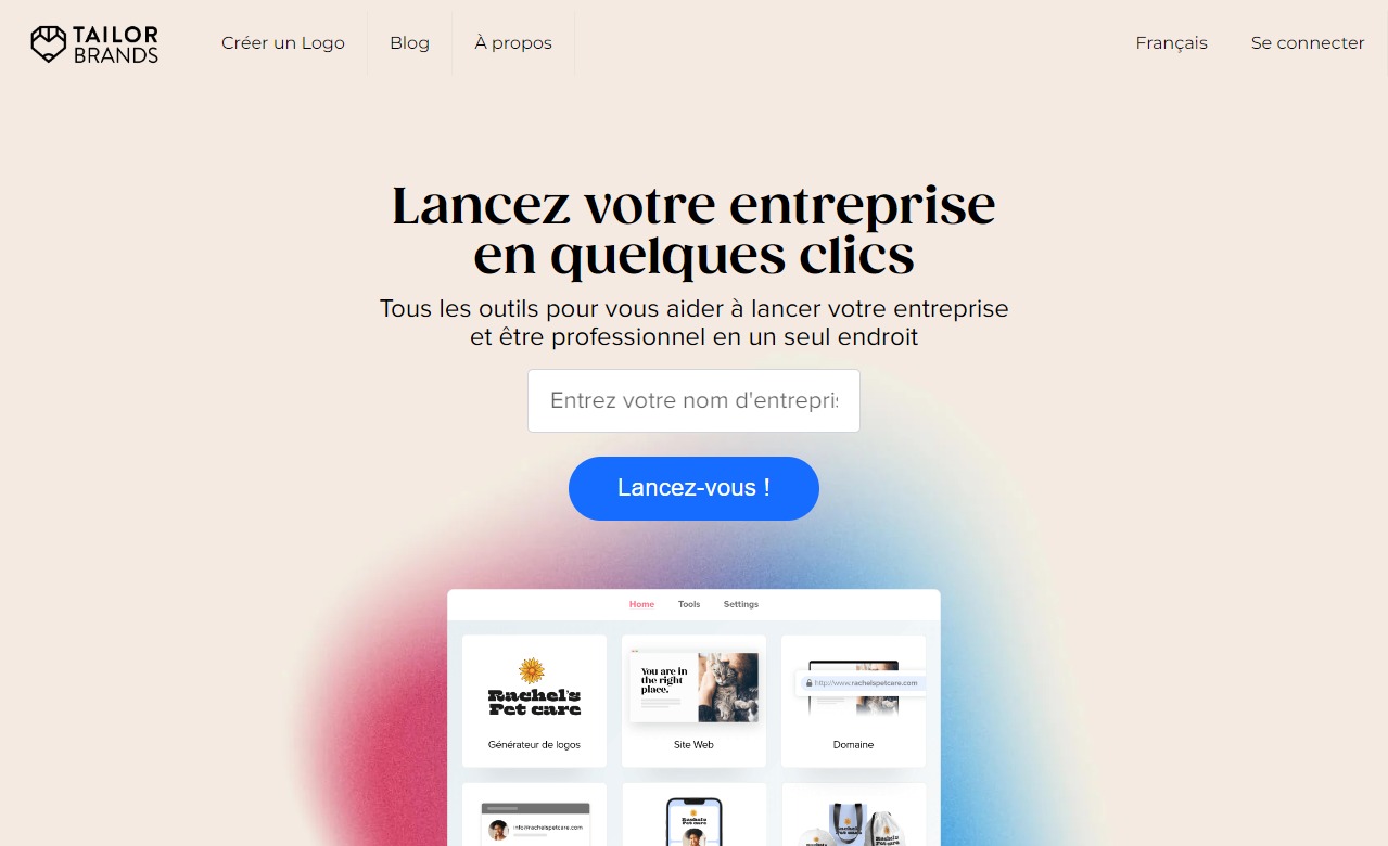 Page d'accueil du site Tailor Brands