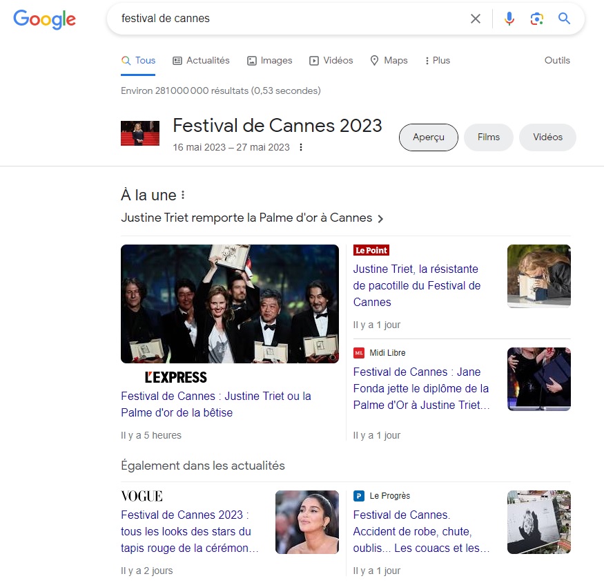 Actualités dans les SERP