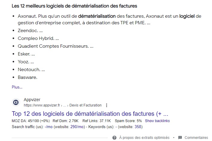 Exemple position zéro Google