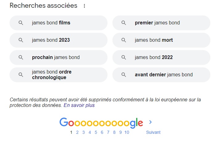 Recherche associées Google