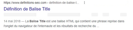 Exemple de balise title dans la SERP de Google