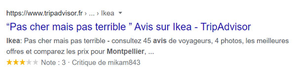 Exemple résultats enrichis avis sur Google