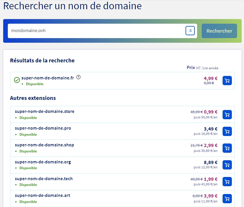 Nom de domaine, achat sur OVH