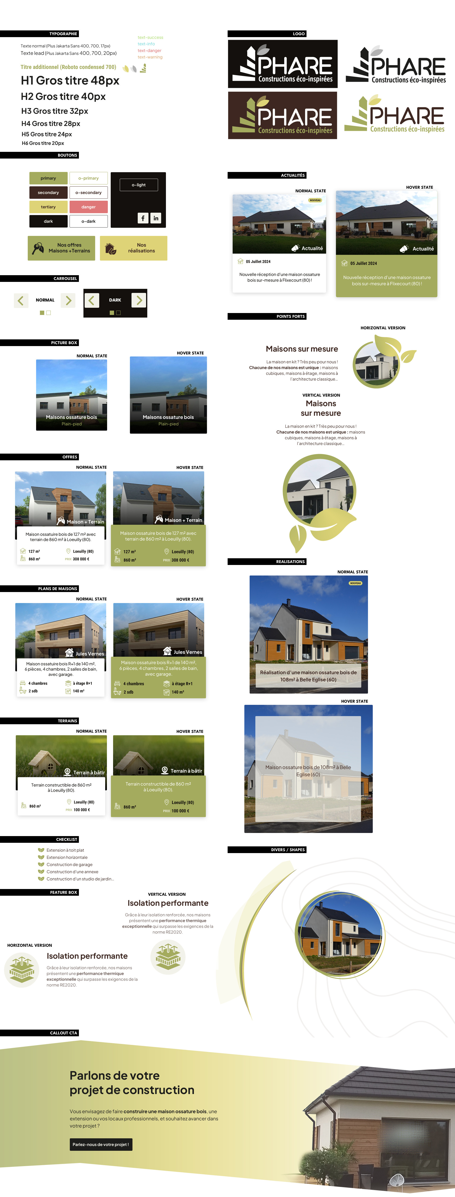 Design system site internet Phare Constructions
